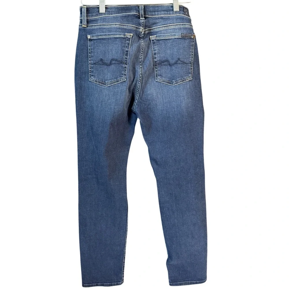 7 For All Mankind Distressed Skinny Jeans 29 Blue‎ Button Fly Knee Rips